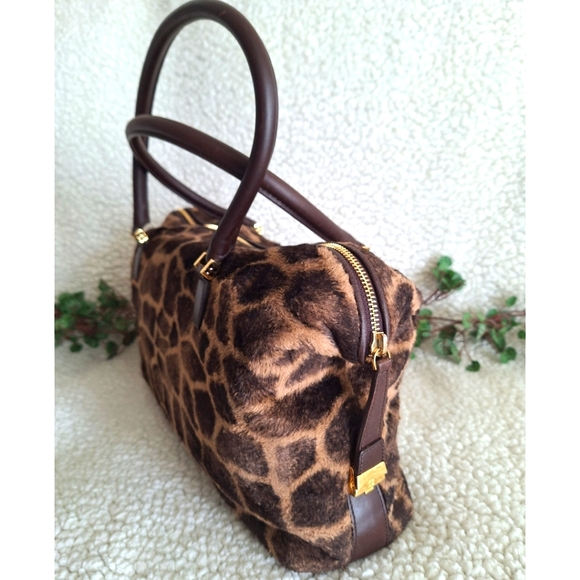 Kate Spade | Giraffe Faux Hair Brown Leather Satchel - Picture 3 of 15